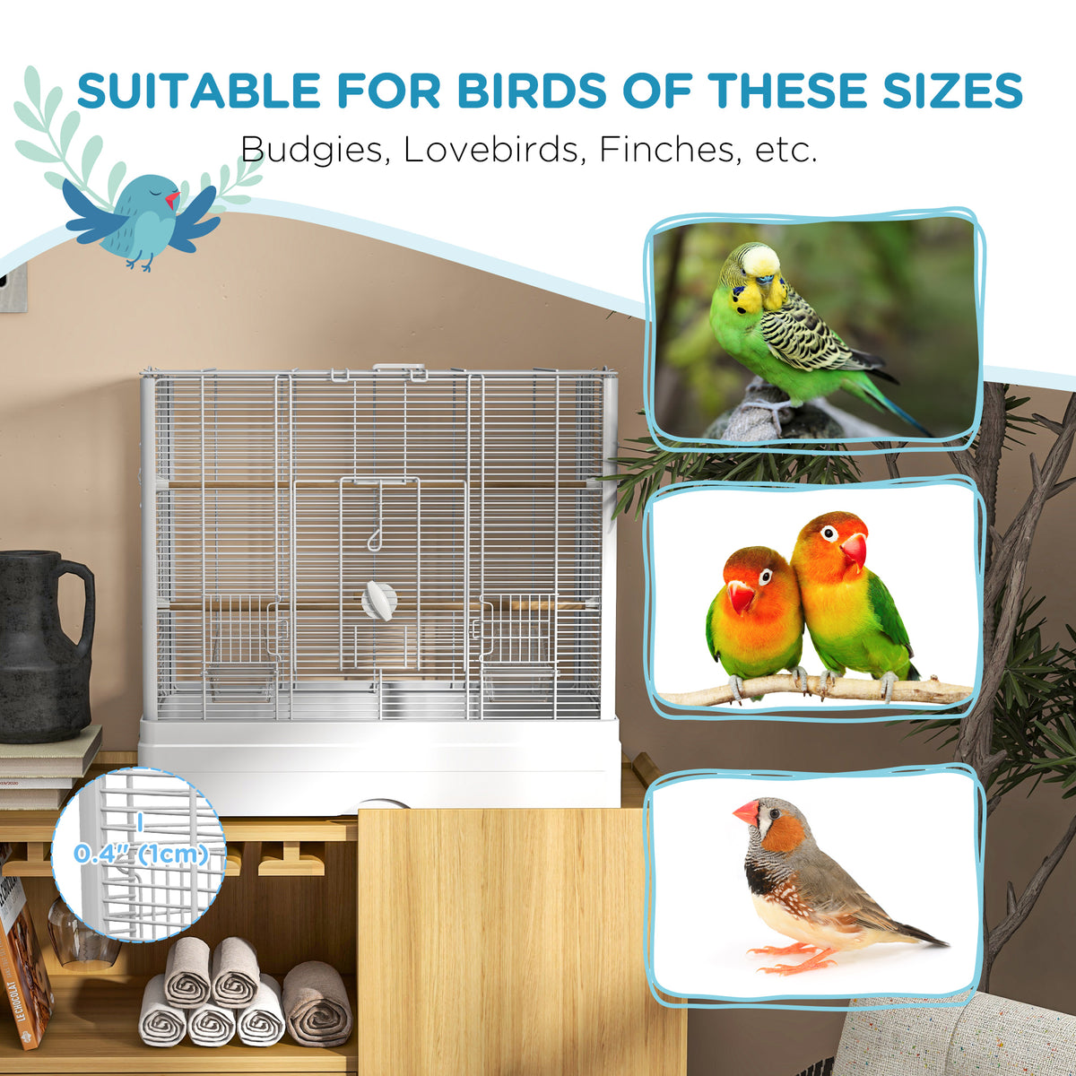 Bird Cage with Wooden Perches and Slide-Out Tray