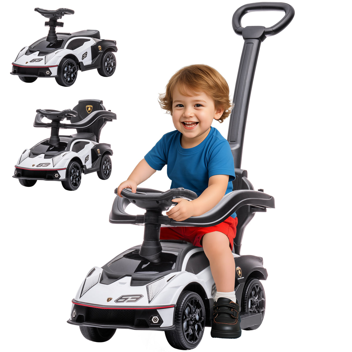 3-in-1 Toddler Push Ride-On Car with Horn and Safety Rails