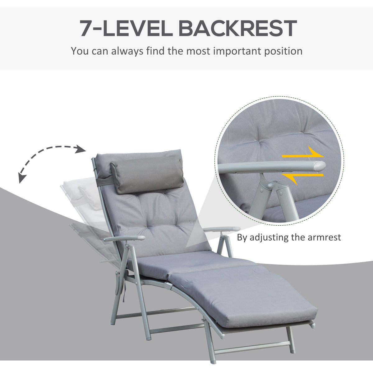 Folding Outdoor Chaise Lounger 7-Position Adjustable with Cushion