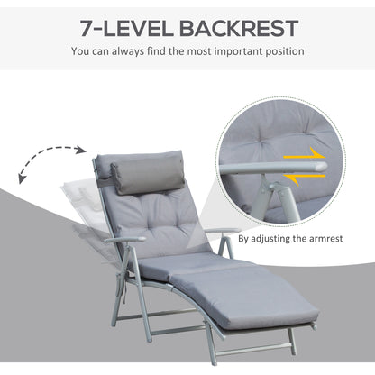 Folding Outdoor Chaise Lounger 7-Position Adjustable with Cushion