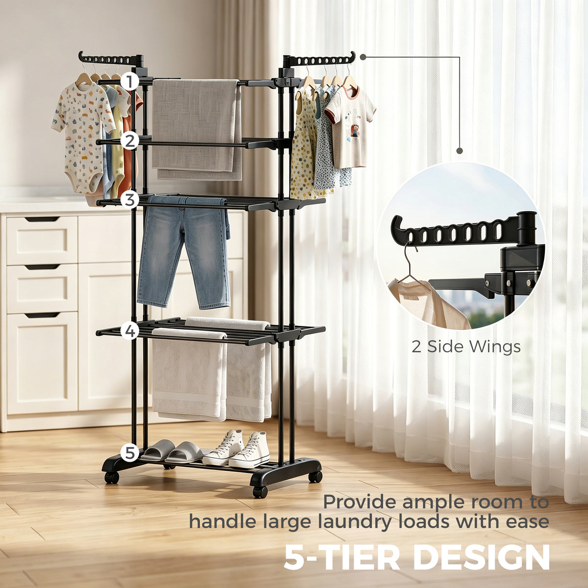 Tendedero plegable de 5 niveles con ruedas