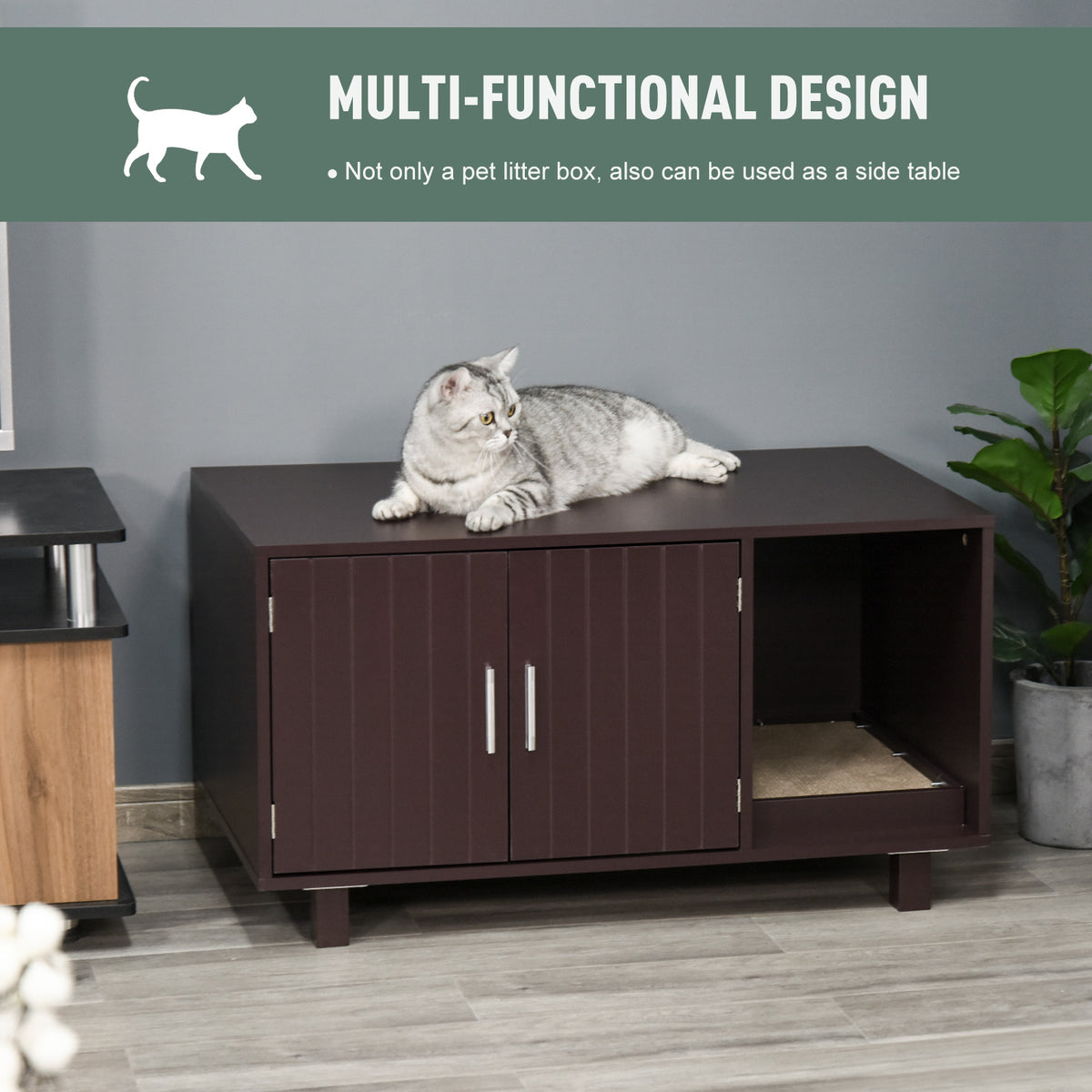 Mueble oculto para arena de gatos, mesa auxiliar con rascador
