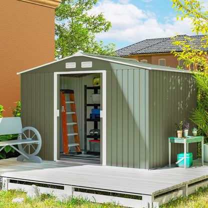 Metal Garden Storage Shed 9.1'x6.4' with Foundation Kit