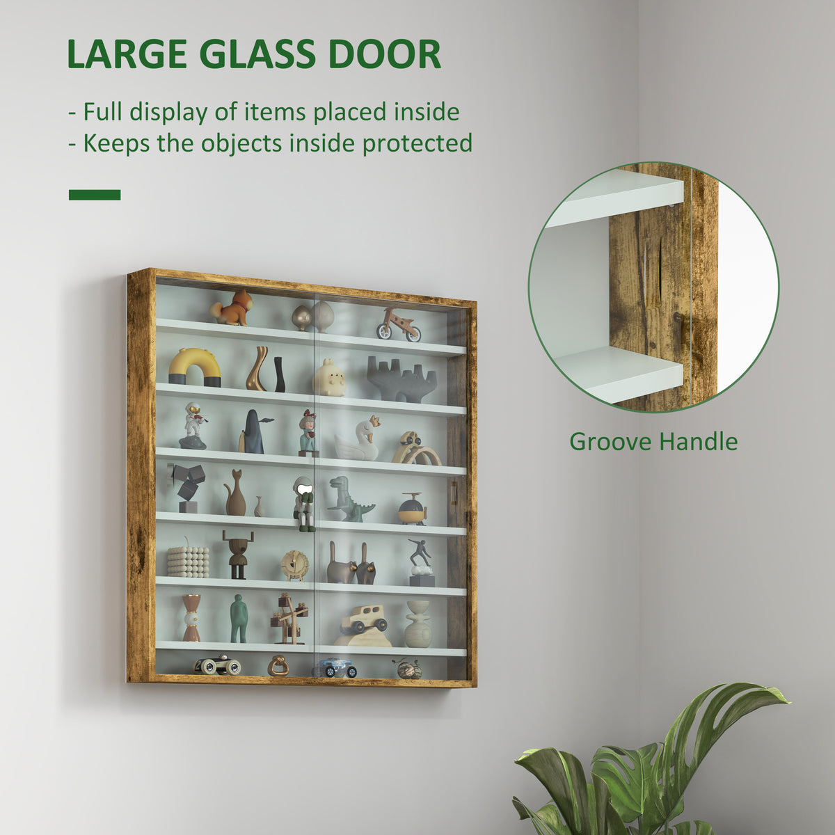 7-Tier Wall Display Cabinet with Glass Doors