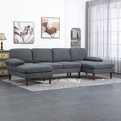 U-Shape Sectional Sofa Double Chaise 4-Seater — Fabric