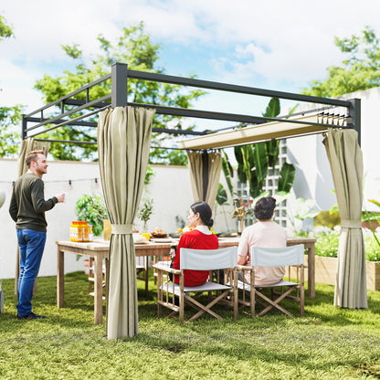 Freestanding Pergola Retractable Canopy with Curtains 10×10 ft