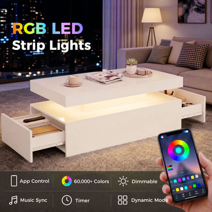 LED Coffee Table 2 Drawers High Gloss