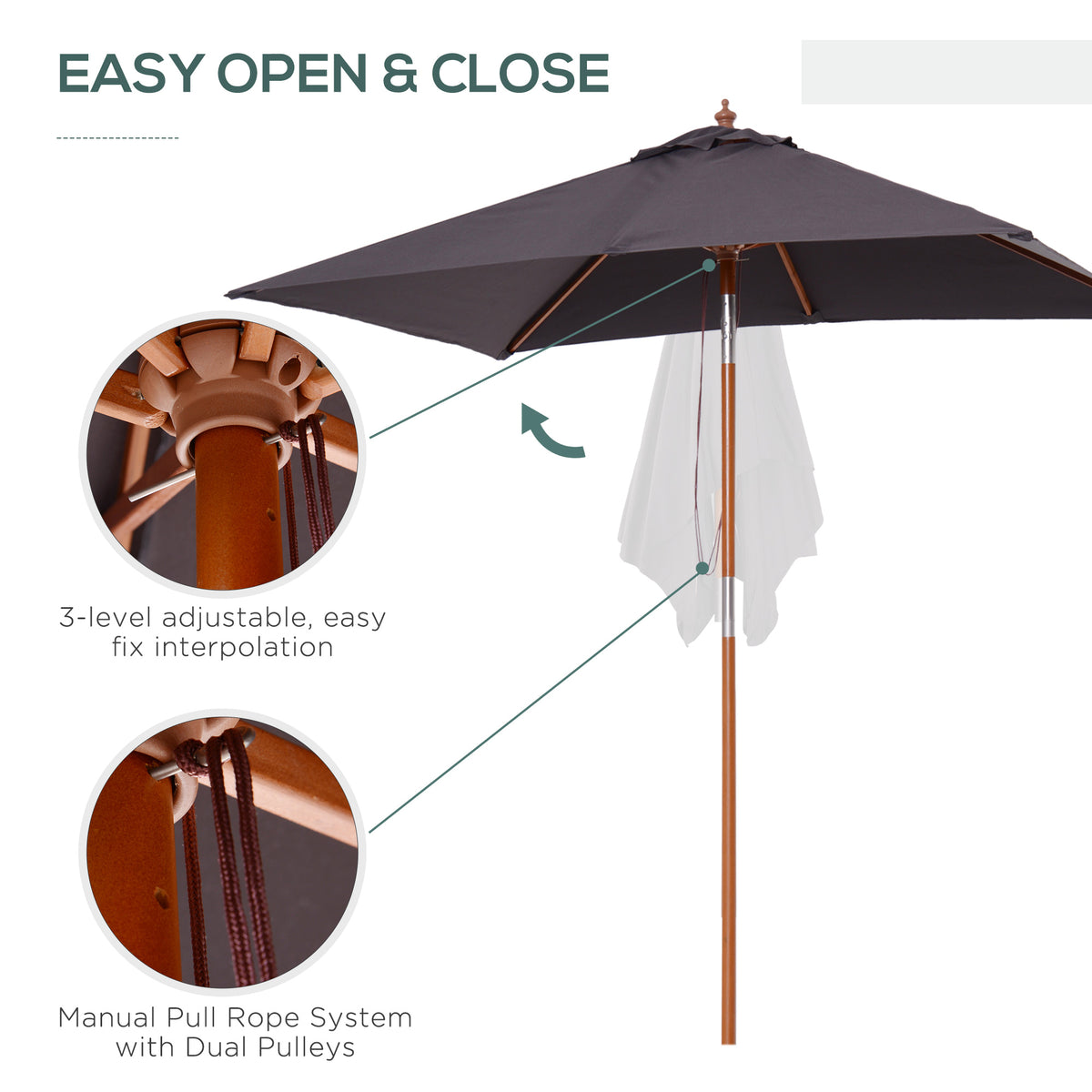 Rectangular Patio Umbrella Tilt 200 x 150 cm