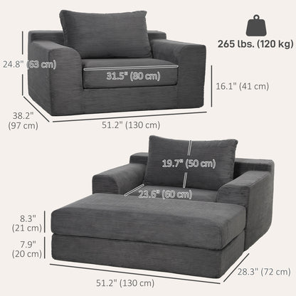 Corduroy convertible chair bed 130 cm