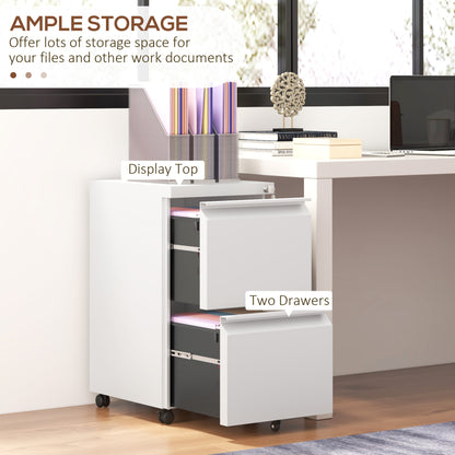 Mobile 2-Drawer Steel Filing Cabinet with Lock