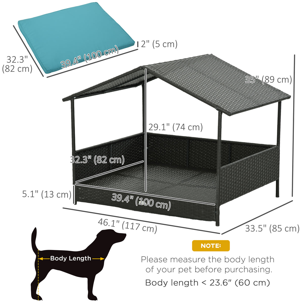 Cama elevada para perros con toldo de ratán