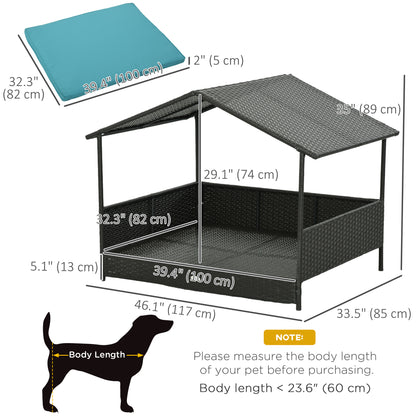 Cama elevada para perros con toldo de ratán