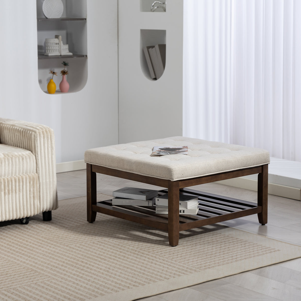 Tufted storage ottoman coffee table