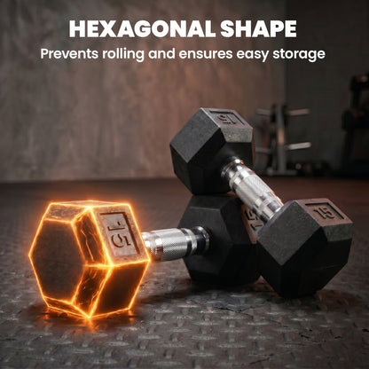 Hex Rubber Dumbbells 15 lb — pair