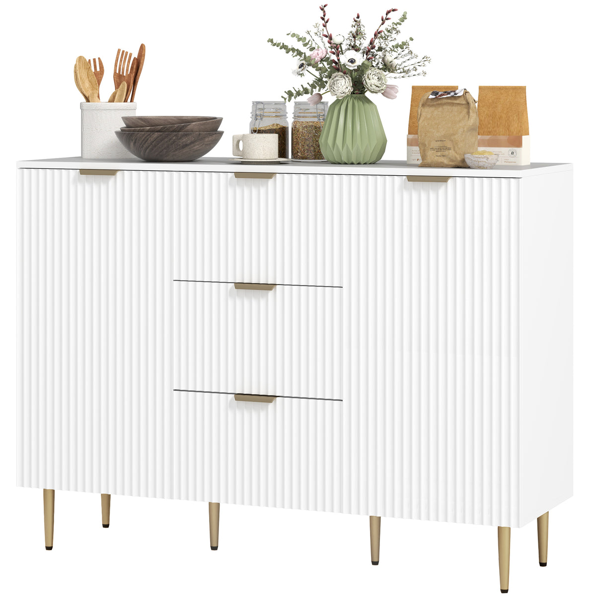 Kitchen Buffet Cabinet with Drawers and Adjustable Shelves
