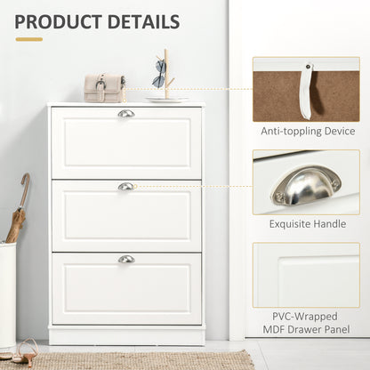 Narrow shoe cabinet with 3 flip drawers