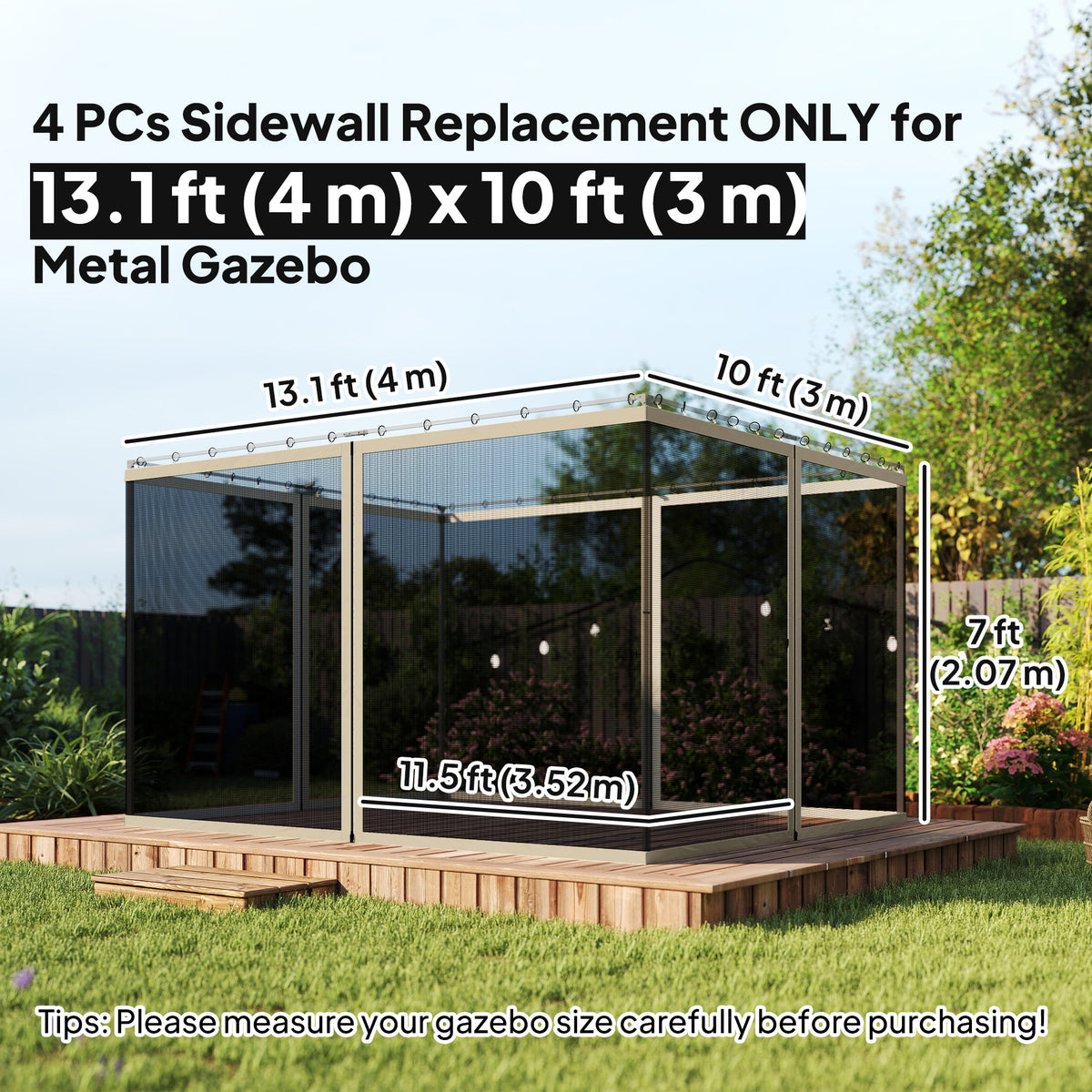 10' x 13' Khaki Gazebo Replacement Mosquito Netting with Zipper