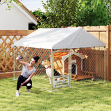 Outdoor dog kennel with bowls and resistant cover