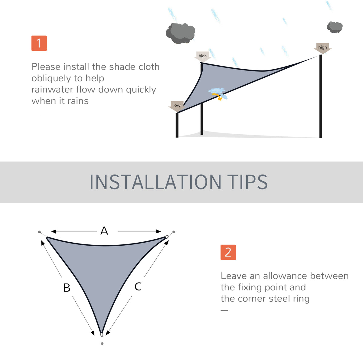 Vela de sombra triangular de 3 m con protección UV
