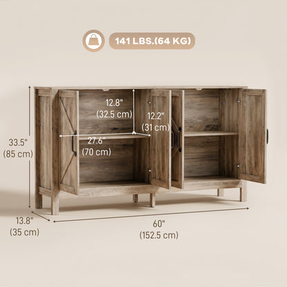 Aparador de cocina estilo rústico con puertas de granero