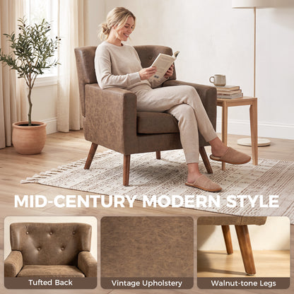 Mid-Century Modern PU Leather Accent Chair