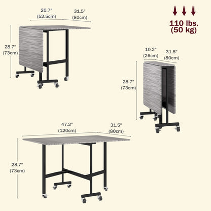 Six-Seater Drop-Leaf Dining Table with Wheels