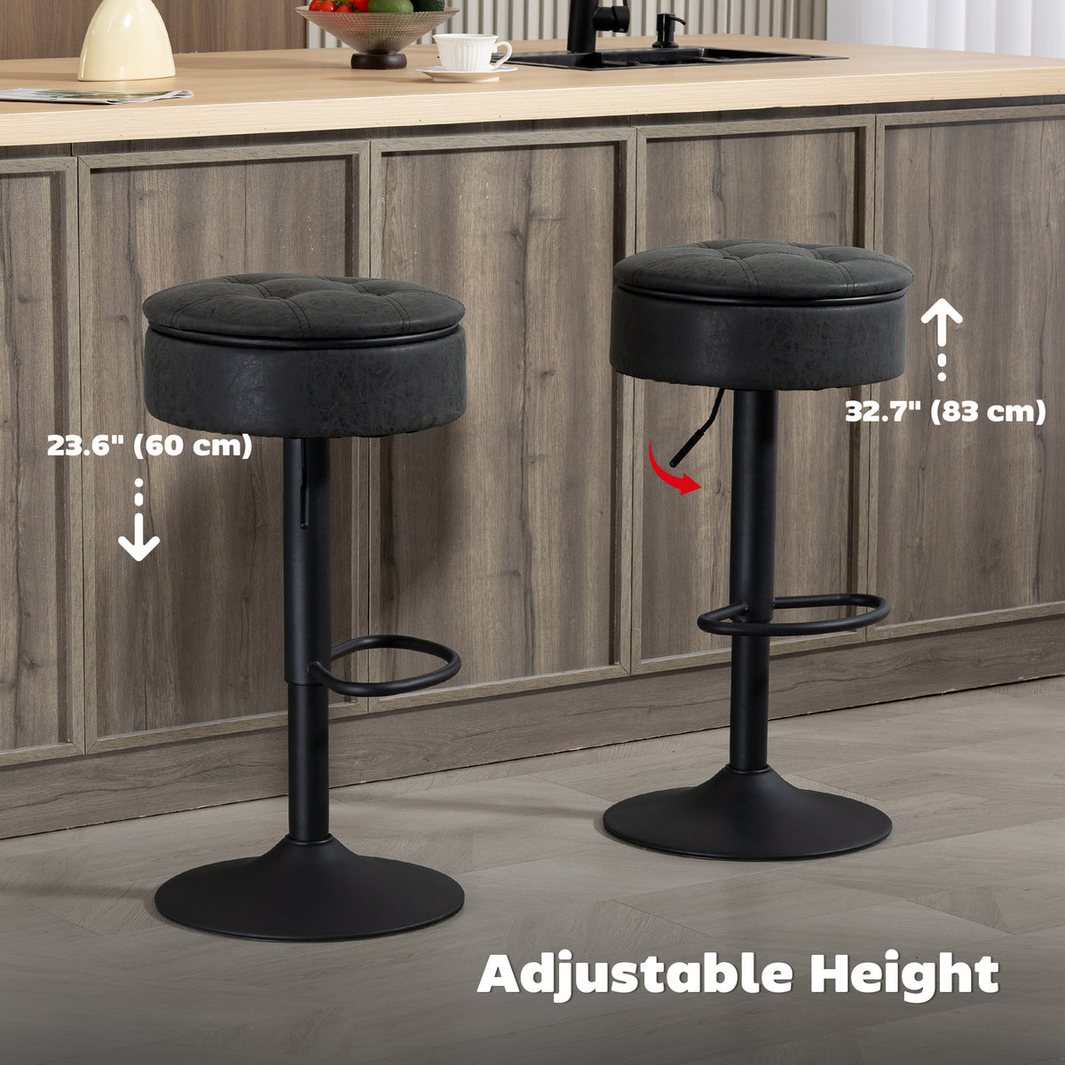 Set of 2 Bar Stools with Storage Swivel