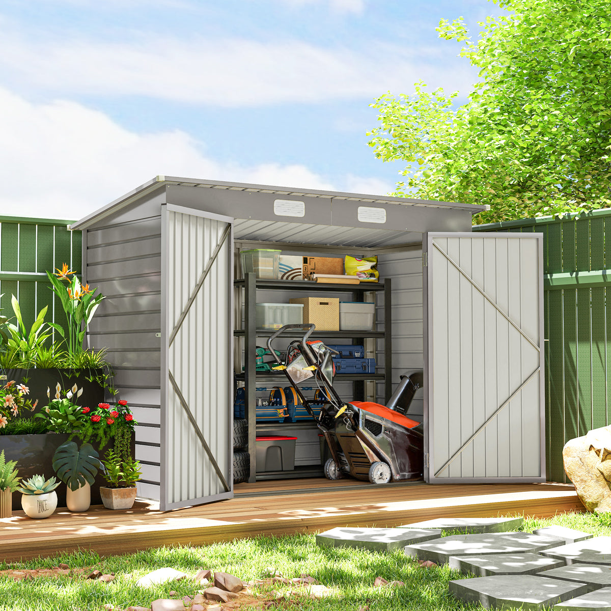 Galvanized Steel Garden Shed with Double Doors
