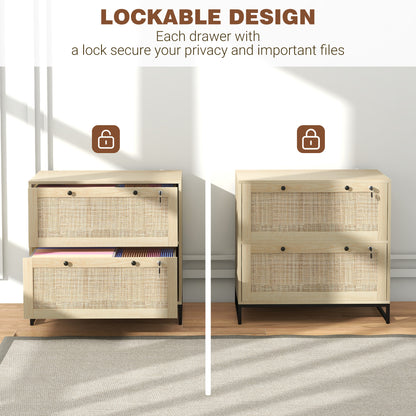 2-Drawer Filing Cabinet with Lock and Rattan Design