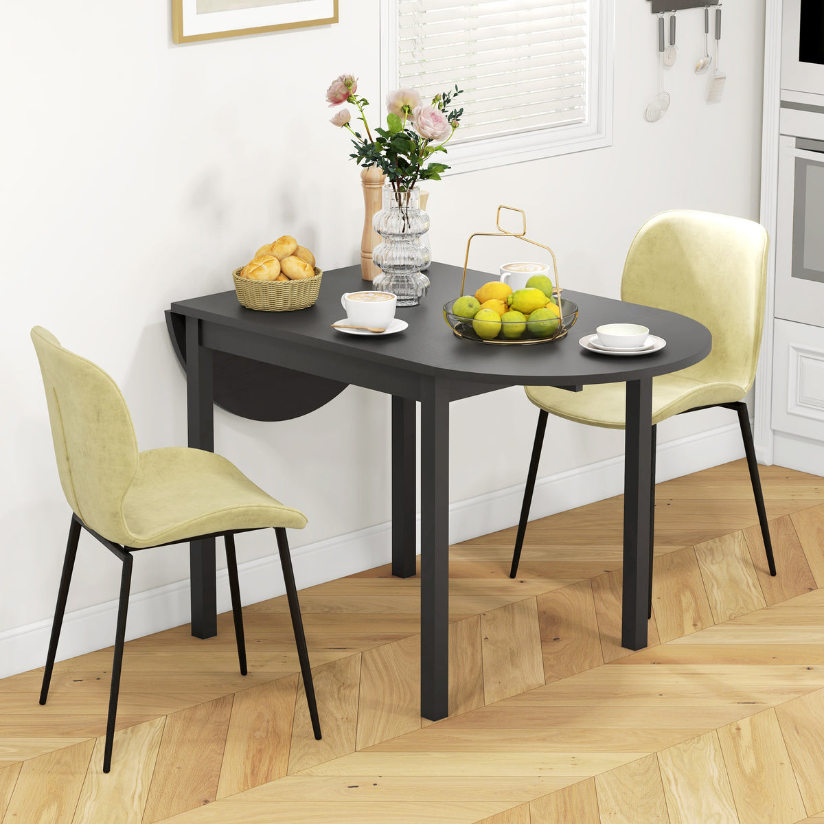 Mesa de comedor abatible de pino macizo para espacios pequeños