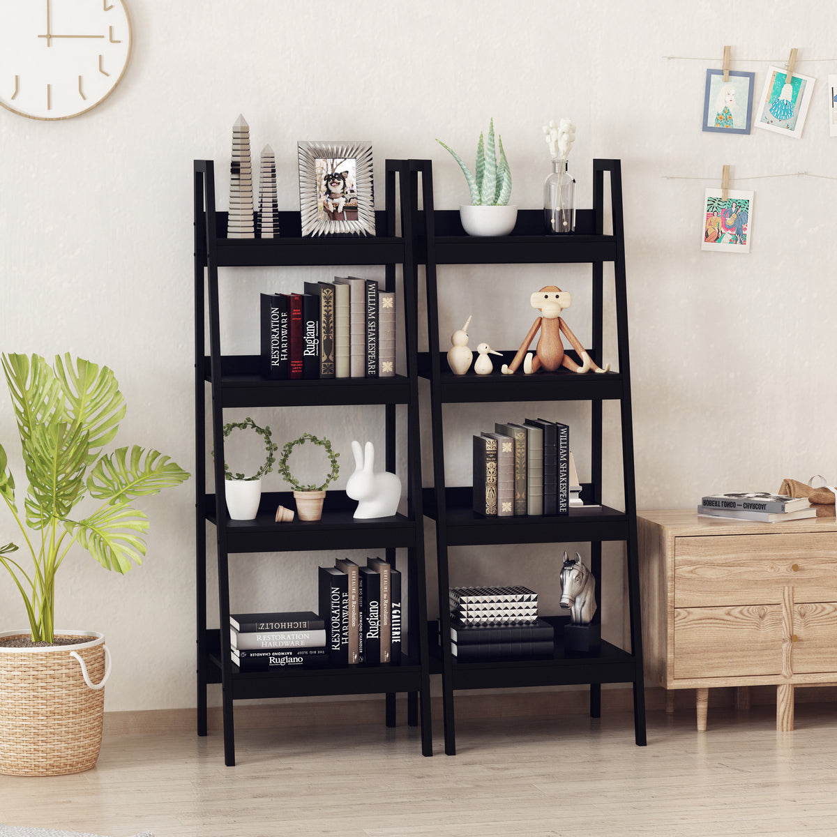 4 Tier Ladder Shelf Bookcase — Set of 2