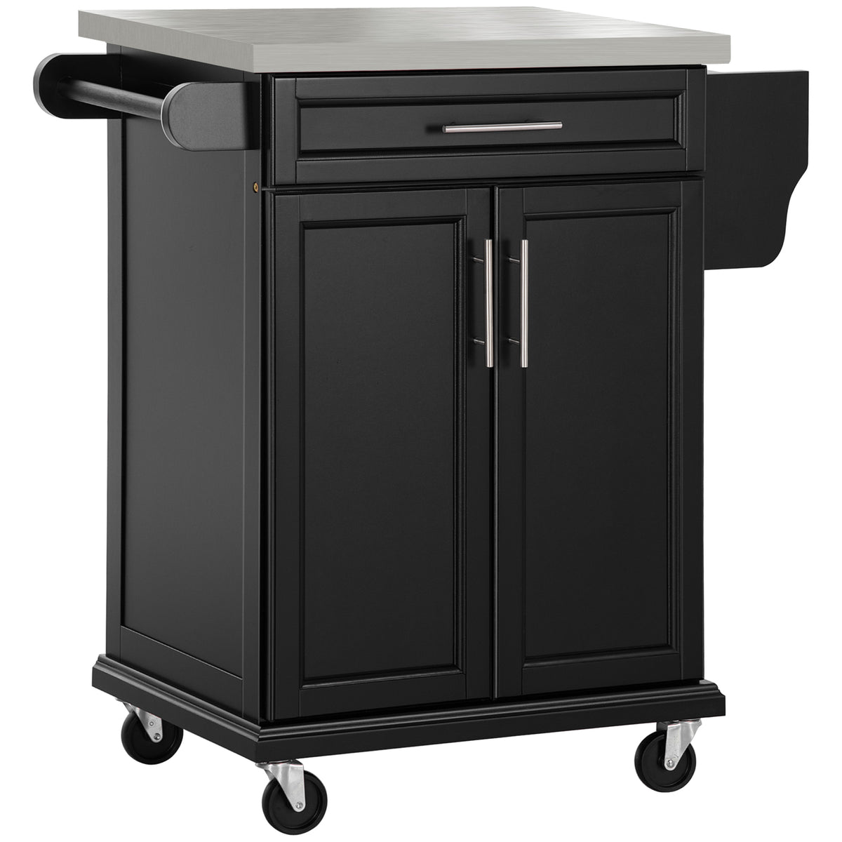 Kitchen island with stainless steel top and rolling cart