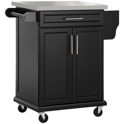 Kitchen island with stainless steel top and rolling cart