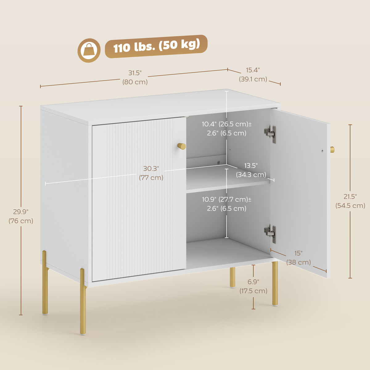 Aparador moderno con puertas acanaladas y estante ajustable