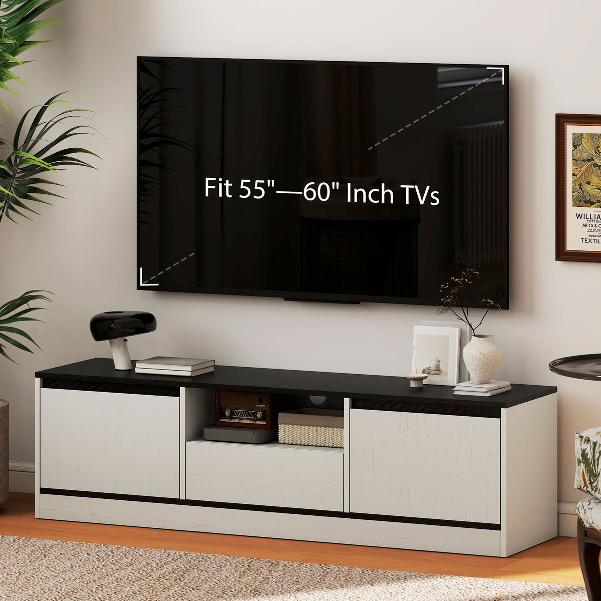 Modern TV stand with storage and cable management