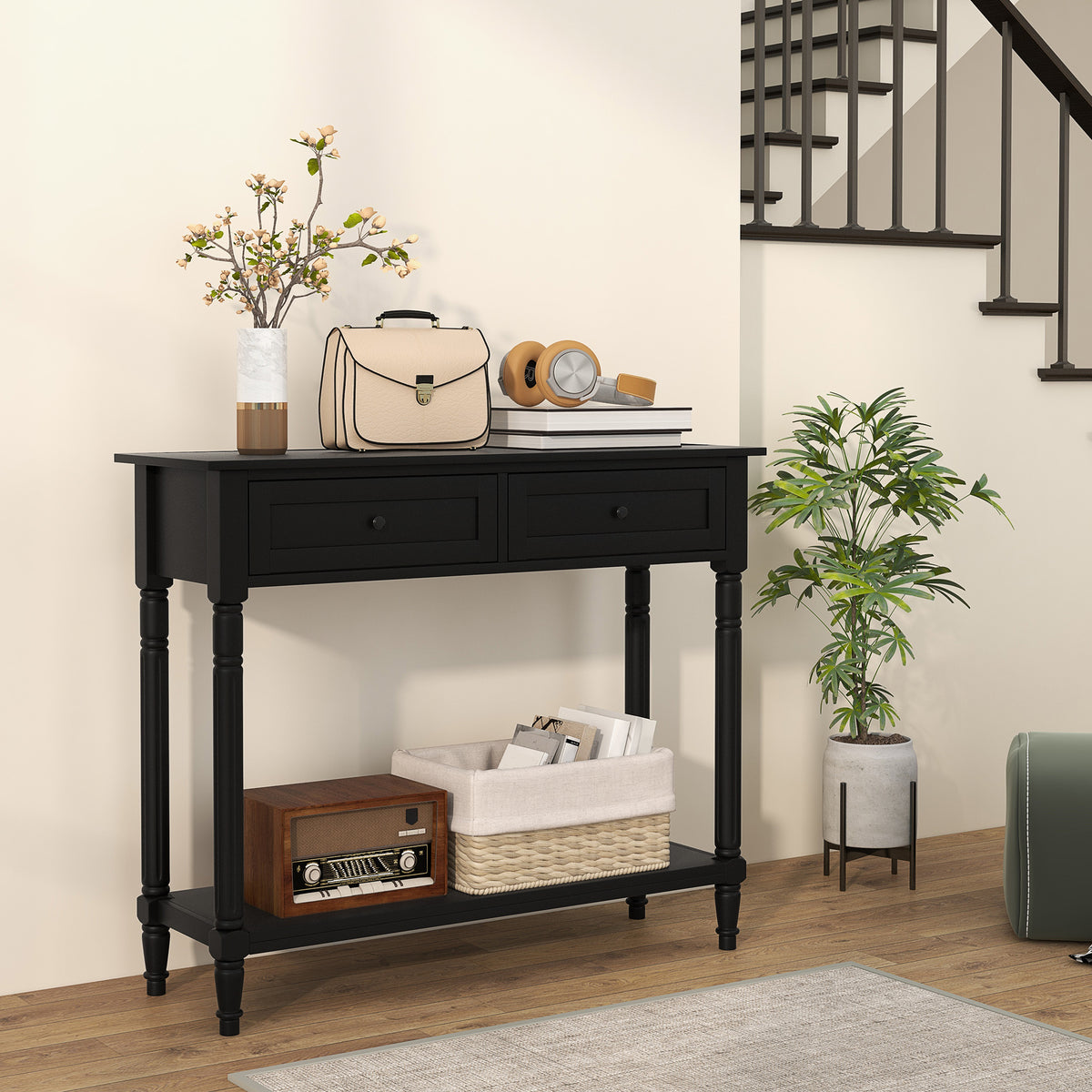 Entryway Console Table with 2 Drawers and Shelf