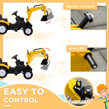 Tractor de pedales con brazo excavador y remolque