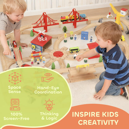 Wooden Train Set with Track Accessories — Set of 133