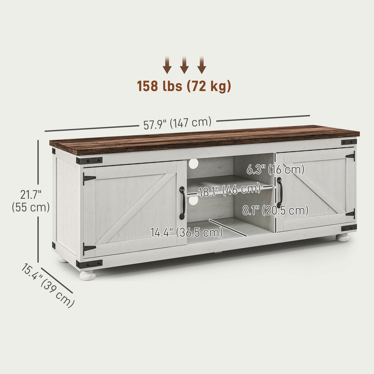 Farmhouse TV stand barn doors for 165 cm (165 cm) TV