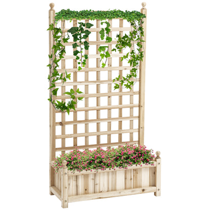Jardinera elevada con celosía de madera natural