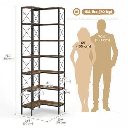 6-Tier L-Shaped Corner Bookshelf Industrial Style