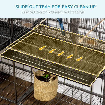 Large Rolling Bird Cage with Perches and Feeder Cups