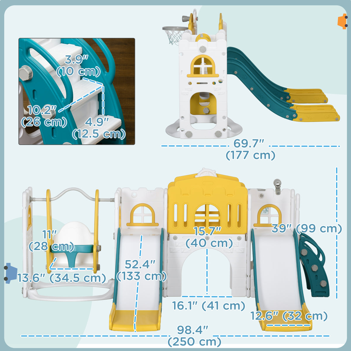 8-in-1 toddler slide and swing set