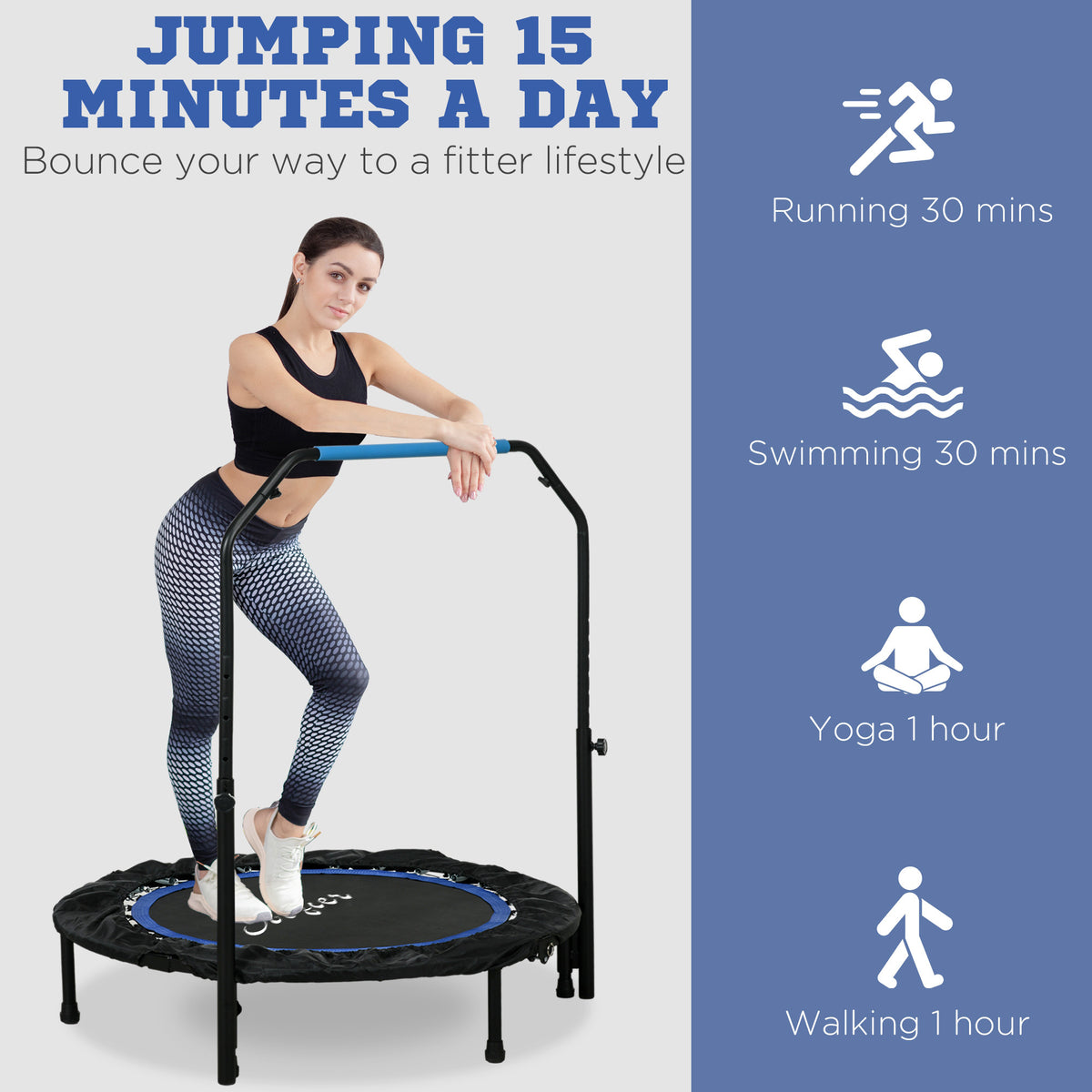 Foldable fitness trampoline with handle