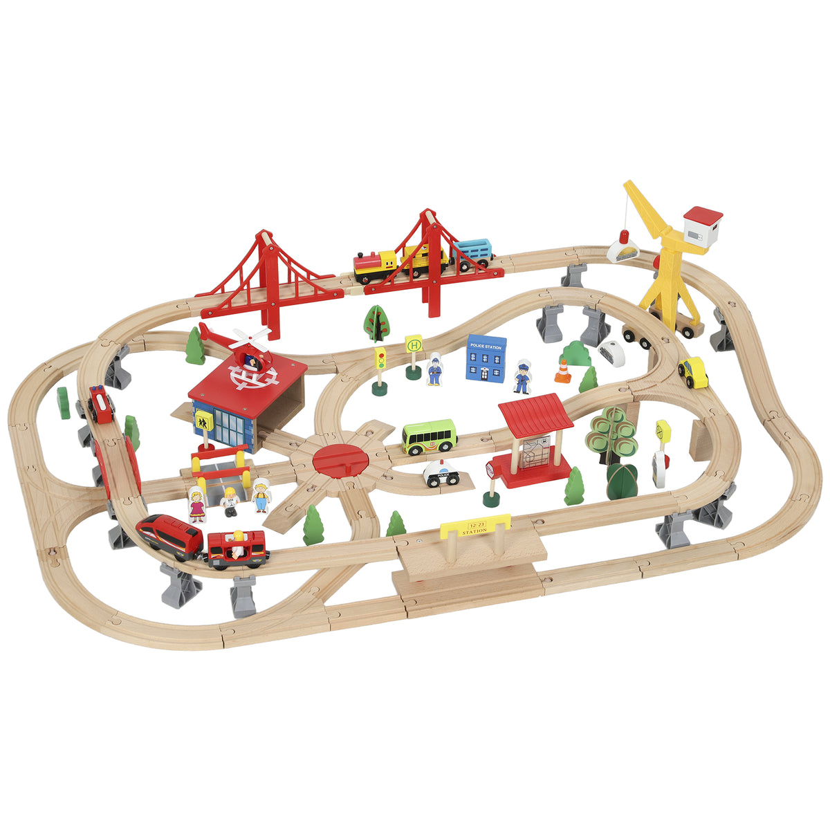 Wooden Train Set with Track Accessories — Set of 133