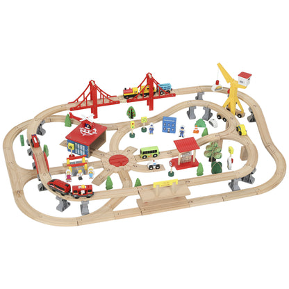Wooden Train Set with Track Accessories — Set of 133