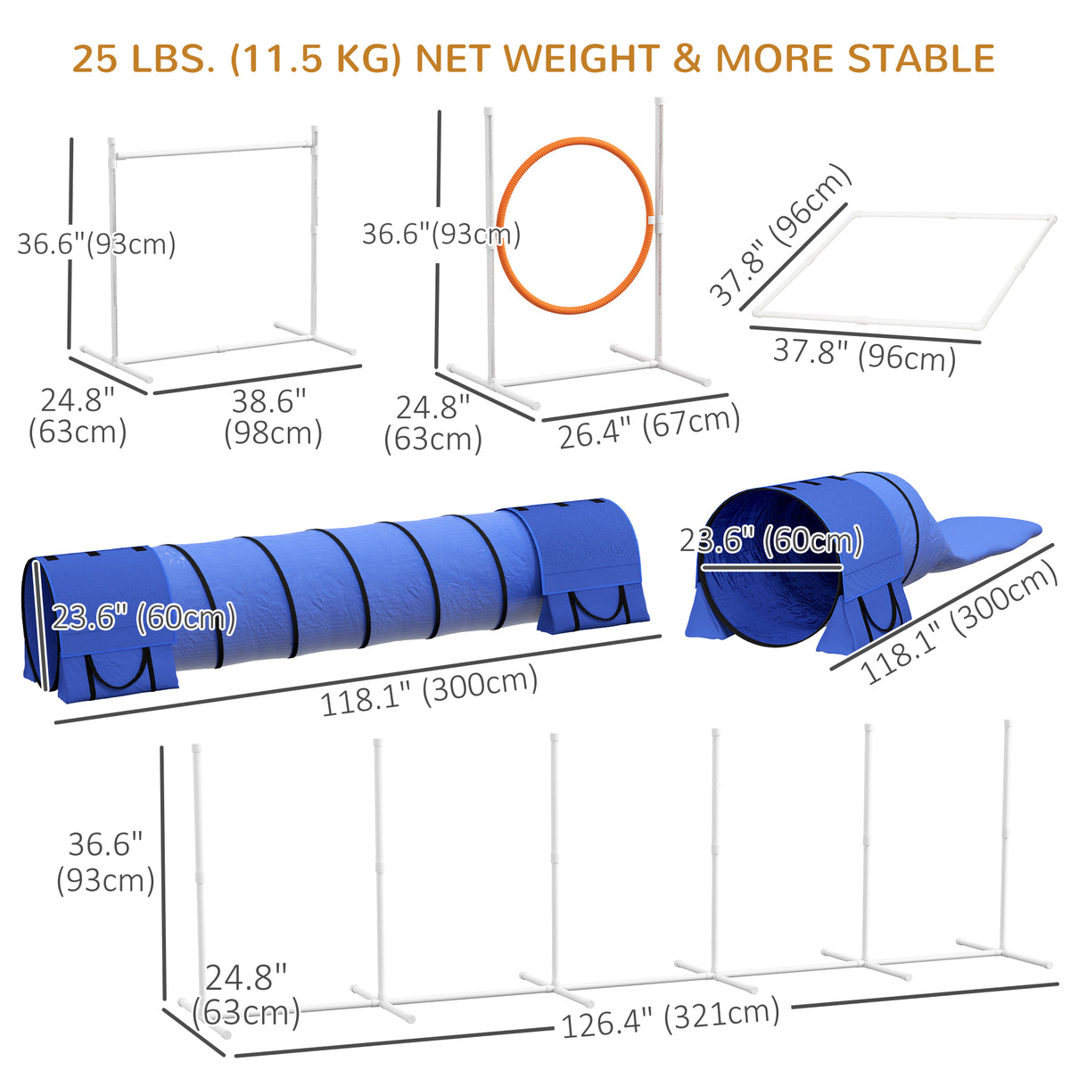 Dog Agility Kit 7 Pieces with Tunnels