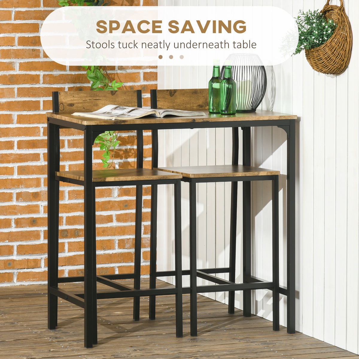 Industrial bar table set counter height 3 piece