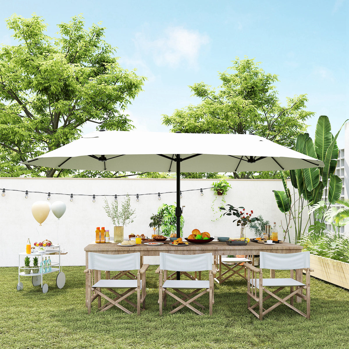 Double Canopy Patio Umbrella with Crank — 457 cm