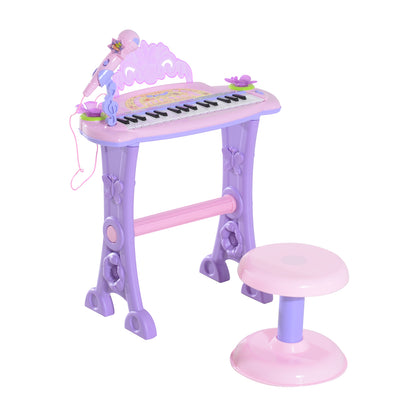 Piano electrónico para niños con diseño de mariposa y taburete